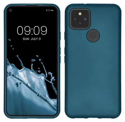 Produktbild von kwmobile Handyhülle für Google Pixel 5 Hülle - Silikon Case metallisch schimmernd - Schutzhülle Cover - Metallic Karibikblau