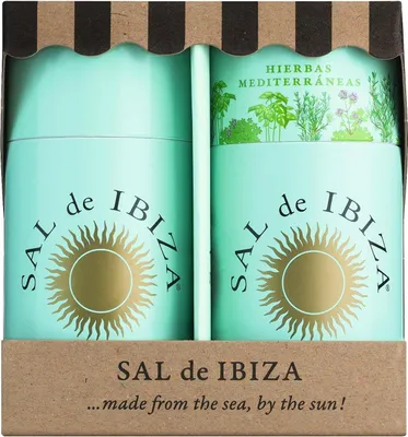 Image de Sal de Ibiza Granito Strandkorb-Duo - Sel de mer pur & sel de mer aux herbes méditerranéennes, sel gourmet noble en set pour cuisine & barbecue