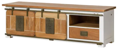 Immagine prodotto di MASSIVMOEBEL24 | Mobile Tv in legno di mango 160x45x50 laccato bianco RAILWAY #501