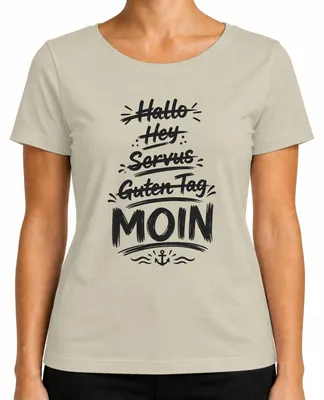 Productafbeelding van Hallo, goedenavond, goedenmorgen. Noord-Duitsland. Statement-shirt voor dames, natuurmotief, maat 3XL