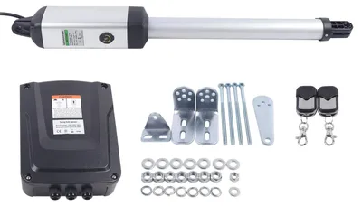 Obrázek produktu pro Automatický pohon křídlové brány – sada pro jedno křídlo – 300 kg – 230–240 V – motor 24 V DC – IP44 – dálkové ovládání s dosahem 30 m – zdvih 38,5 cm