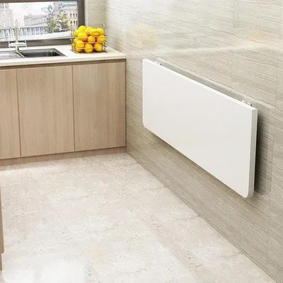Produktbild von Wandmontierte Tafel – Klapptisch für den Schreibtisch – Platzsparend – Stabile Dreiecksstütze – 60 x 30 cm – Weiß