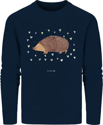 Produktbild von Mr. & Mrs. Panda Fair Fashion Pullover Igel Herzen Größe S - French Navy - Geschenk, Liebe, Sweater, Leben, Herz, Baumwoll, Sweatshirt, Pulli, Kuss, Nachhaltiger