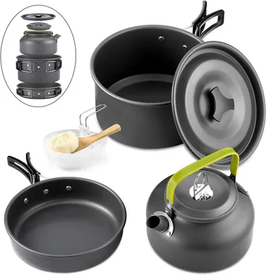 Produktbild von Kochgeschirr-Set 10-teilig, Aluminium, für Camping, faltbar, leicht
