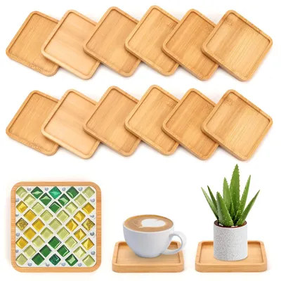 12er-Set Holzuntersetzer, Bambus, Mosaik, DIY, 10,5 x 9 cm