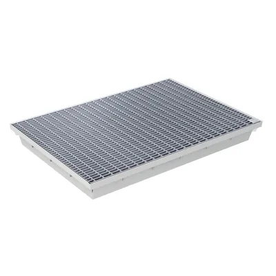 Produktbild von MEA Fußabstreiferkästen aus hochwertigem GFK, Abmessungen 75x50x8 cm, mit Gitterrost aus verzinktem Stahl, Maschenweite 30/10