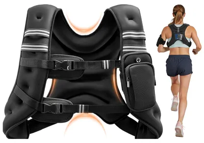 Produktbild von Gewichtsweste 11,5 kg - Verstellbare Fitness-Trainingsweste - Mit Reflektorstreifen - Mit Aufbewahrungstaschen - Für Krafttraining, Laufen & Joggen - Schwarz