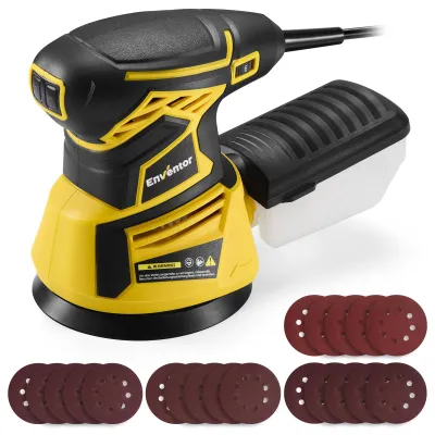 Obrázek produktu pro Excentrická bruska, průměr 125 mm, výkon 350 W, 6000-13000 otáček za minutu, 6 rychlostí, s odsáváním a 20 kusy brusného papíru