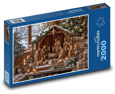 Produktbild von Puzzle 2000 Winterkrippe bei Kerzen - martinpuzzle
