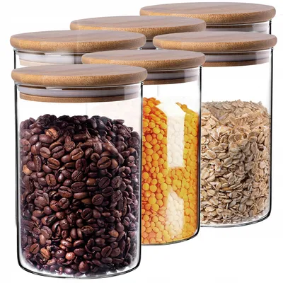 Produktbild von Kadax Glas Vorratsgläser mit Bambusdeckel 6er Set 1,04L