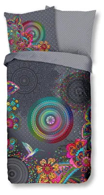 Produktbild von Hip Renforcé Bettwäsche - Inaya - bunte Mandalas mit Vogel und Blumen, grau 155 x 220 cm bunte Mandalas auf grauem Hintergrund