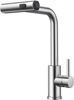 Produktbild von Küchenarmatur, Hochdruck Wasserhahn Küche Ausziehbar mit Brause, 360° Drehbar Mischbatterie Waterfall Spültischarmatur Einhebelmischer mit 3 Strahlarte, Edelstahl