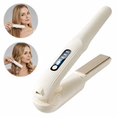 Produktbild von Kabelloser 2-in-1 Haarglätter & Lockenstab, 4000mAh Akku Glätteisen, 4 Stufen 140-200°C, Keramik, LED, USB-C – Reiseglätteisen für alle Haartypen