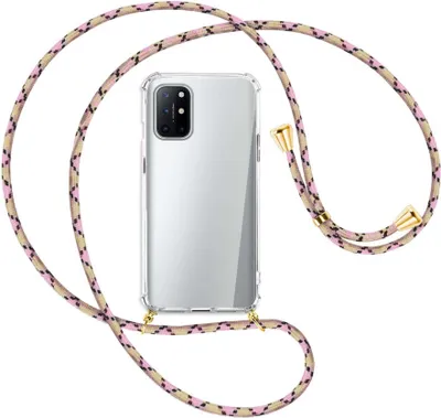 Produktbild von Handykette Backcover-Schutzhülle mit Band (Metall goldfarben) für OnePlus 8T - rosa Karo