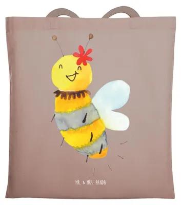 Produktbild von Mr. & Mrs. Panda Tragetasche Biene Blume - Braun Pastell - Geschenk, canvas tasche, Jutebeutel, Tote Bag, Laptoptasche, Schultasche