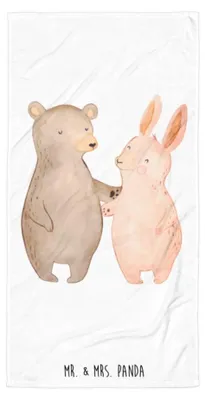 Produktbild von Mr. & Mrs. Panda Strandtuch Bär und Hase Umarmen - Weiß - Geschenk, Freunde, Beste Freundin, Badehandtuch, Duschtuch, Umarmung, Badelaken, für Immer, Best Friends