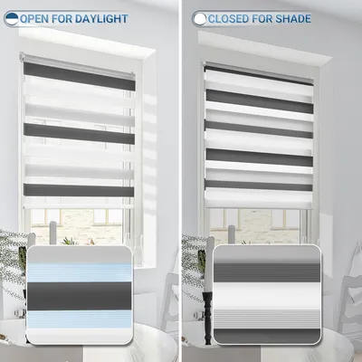 Produktbild von Allesin Doppelrollo Weiß-grau-anthrazit 90x130 cm Sichtschutz Klemmfix oder Bohren für Fenster & Tür Pflegeleicht