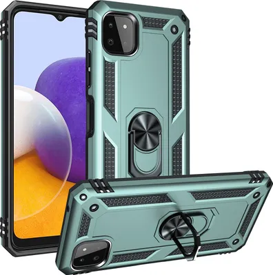 Produktbild von Galaxy A22 5G Hülle, Dual Layer Militäre Fallschutz Schutzhülle mit Ringhalterung Ständer für Samsung Galaxy A22 5G Grün