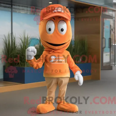 Productafbeelding van Mascot REDBROKOLY karakter van een oranje garnalenscampi gekleed met een chino en pet