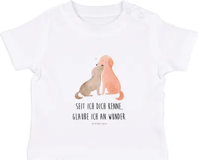 Produktbild von Mr. & Mrs. Panda  T-Shirt Hunde Liebe 12. - 18. Monat - Weiß - Geschenk, Optimitisch, Herz, Baby Shirt, Sprüche, Hund, Kurzarmshirt, Verliebt, Babyshirt, Öko