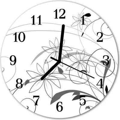 Produktbild von Glasuhr Wanduhr Küchenuhr Echt-Glas 30fi cm Blumen Kunst schwarz-weiß