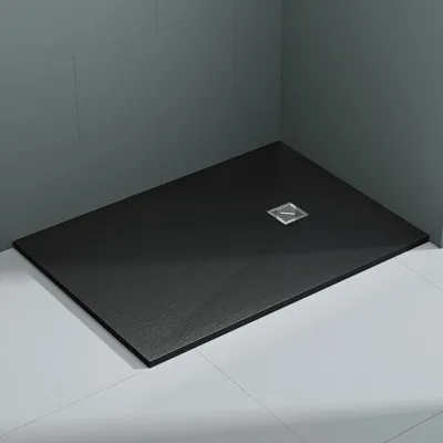 Produktbild von Mai & Mai Duschwanne 100x140x3cm Duschtasse aus Mineralguss Mineralgusswan Anthrazit Rechteckig DIN-Anschlüsse Geoma09