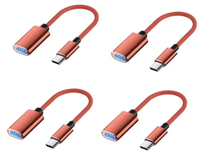 Productafbeelding van INF TYPE-C Nylon OTG 4-pack — USB 3.0 OTG-adapters met PD snel opladen, nylon gevlochten, aluminiumlegering Rood