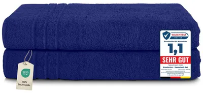 Immagine prodotto di Set di asciugamani da sauna Komfortec 2 pezzi 80x200 cm in 100% cotone, asciugamani da sauna XXL, asciugamano da sauna, morbido, grande, in spugna, ad asciugatura rapida, blu navy