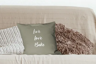 Produktbild von MuchoWow® Zierkissen Sofakissen Wohnzimmer Dekokissen 40x40 cm Leben Liebe Backen - Zitate - Sprichwörter - Backen - Foto Kissen - Schlafzimmer Dekoration