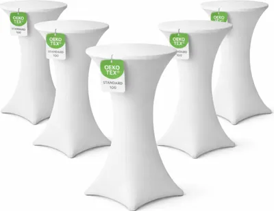Produktbild von Stehtischhusse für Bistrotisch mit 4 Fußlaschen elastisch Stretch   Ø 60-65x110-120 cm Weiss (5 Stück)