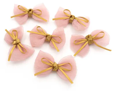 Produktbild von Vintageparts handgemachte Schleifen Rosa Gold Organza Samtband 4,7 cm 6 Stück