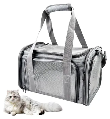 Produktbild von Transporttasche für Katzen und kleine Hunde, faltbar, 45x25x26 cm, Haustiertragetasche in Grau