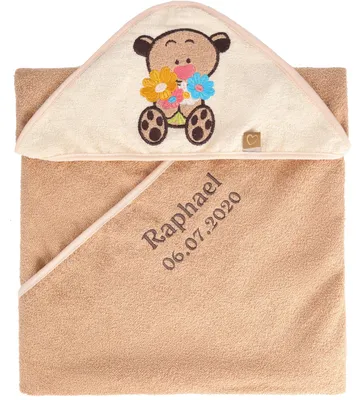 Produktbild von Be Mammy Kapuzenhandtuch Babyhandtuch aus Baumwolle bestickt mit Name und Geburtsdatum  Standard 100 100cm x 100cm