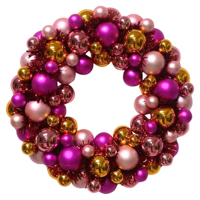 Produktbild von Weihnachtsdekoration – Weihnachtskranz – Weihnachtsornamente – Polystyrol – Rosa/Orange – 34 x 10 cm
