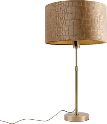Produktbild von QAZQA - Klassisch I Antik Tischleuchte I Tischlampe I Lampe I Leuchte Bronze mit Samtschirm Krokodil 35cm - Parte I Wohnzimmer I Schlafzimmer - Stahl Rund - LED geeignet E27
