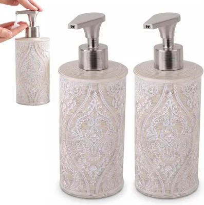 Imagen del producto de Juego de dos dispensadores de jabón, 380 ml, color beige mate, para baño y aseo