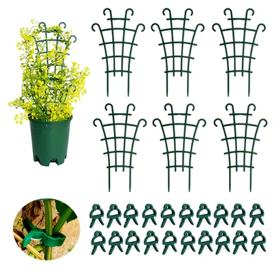 Produktbild von Rankhilfe für Zimmerpflanzen, Garten Pflanzenstütze 6 Stück, Mit 20 Pflanzklammern, Pflanzenclips für Kletterpflanzen