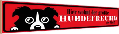 Produktbild von vianmo Holzschild 10x46 cm hier wohnt Hundefreund der Welt Tier Haustier