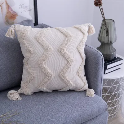 Produktbild von 1 Stück Boho Kissenbezug Kissen Baumwolle Dekokissen Marokko getuftete Kissenbezüge für Sofa Schlafzimmer Wohnzimmer (45*45cm)