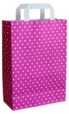 Produktbild von Papiertragetaschen mit Flachhenkel Punkte PINK (32 + 12 x 40 cm, 100 Stück)