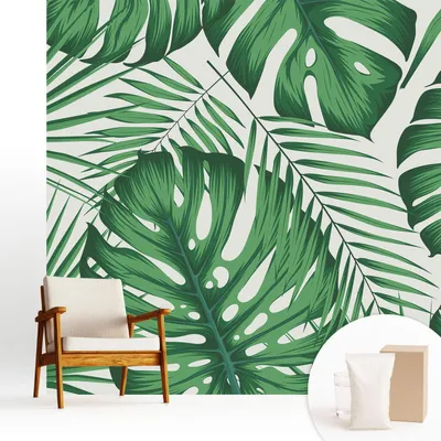 Zdjęcie produktu dla Fototapeta – 250 x 250 cm – tapeta – tapeta ścienna – obrazy ścienne – folia dekoracyjna – tapeta foliowa – ściana – dekoracja – salon – tropikalne liście