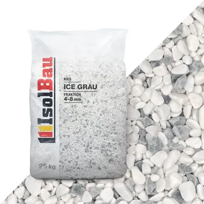 Produktbild von Isolbau - Zierkies 25 kg - Marmorkies 4-8 mm - Deko-Steine für Garten, Steinteppich, Aquariumkies, Ziersplitt Natursteine Gartenkies Wegkies Teichkies für Innen und Außen - Ice Grau