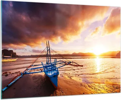Produktbild von Bilder auf glas - Ufer Boot Strand - 100x70cm - Glasbilder - Wandbilder - Kunstdruck - zum Aufhängen bereit - Wanddekoration aus Glas - Glas Bilder - Wandbild auf Glas - Einteilig - GAA100x70-3905