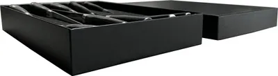 A set of knives in a black presentation box.