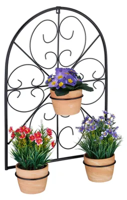 Produktbild von Blumentopfhalter, für 3 Blumentöpfe Ø 11,5 cm, Wand-Blumentopfhalter, Metall, Retro-Blumentopfhalter, schwarz