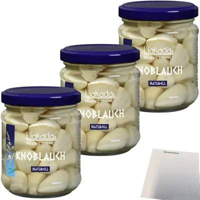 Produktbild von Liakada Knoblauch naturell in Lake 3er Pack (3x120g Glas) + usy Block