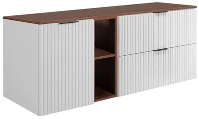 Zdjęcie produktu dla Szafka łazienkowa wisząca z umywalką, biały / orzech, 140 x 58,6 x 46 cm, Obraz wygenerowany przez AI