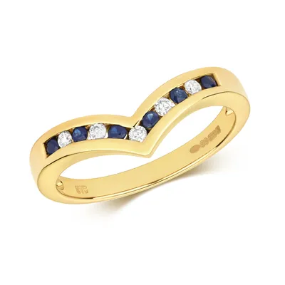 Produktbild von Funkelndes Feuer Schöner 9 Karat (375) Gold Diamant Wünschelrute Ring Brillant-Schliff 0.10 Karat H - PK mit Saphir, 50 (15.9); TRS291069KYRSK