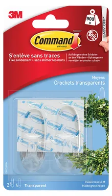 Haken M, transparent, 2 Stück + 4 Streifen, 900 g Belastbarkeit