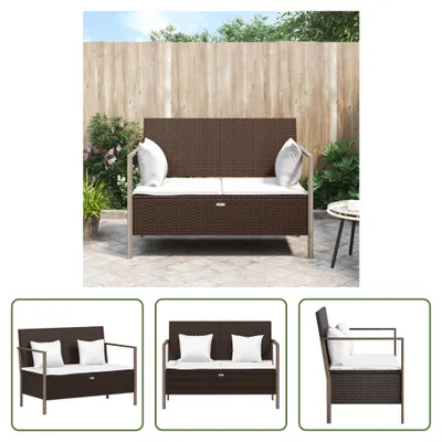 Produktbild von The Living Store Gartenbank 2-Sitzer mit Kissen Braun Poly Rattan